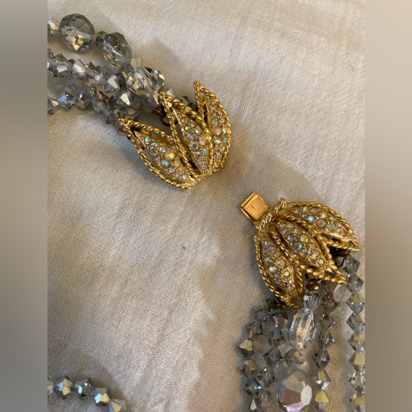 Multi-Strands Crystals‎ Beaded Necklace with Fancy Clasp Side Pendant Vintage - Picture 7 of 13